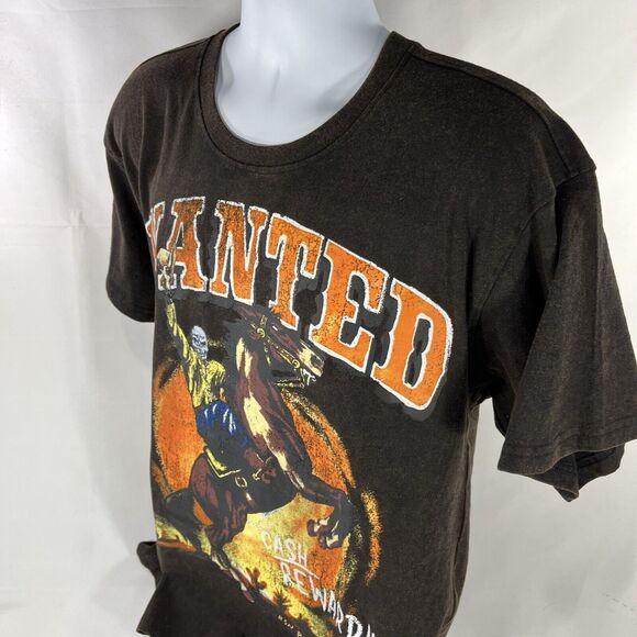 REASON BRAND T SHIRT MENS LARGE BLACK BROWN TIE DYE WANTED CASH REWARD HORSE NWT - Picture 5 of 12